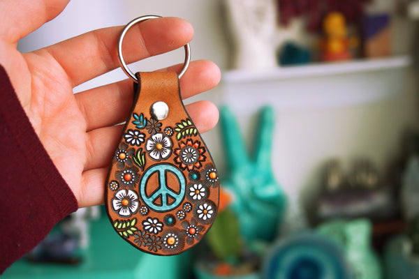 Peace Sign and Wildflowers Keychain