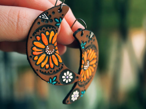 Sunflower Crescent Moon Earrings - Choose Your Size