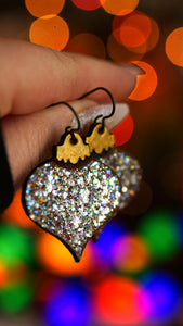 Glittery Silver Teardrop Ornament Earrings