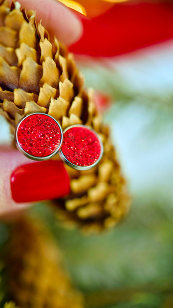 Red Sparkly Post Earrings