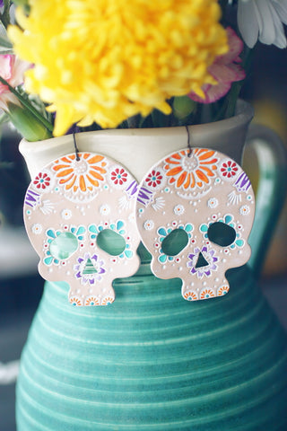 White Sugar Skull with Sunflowers