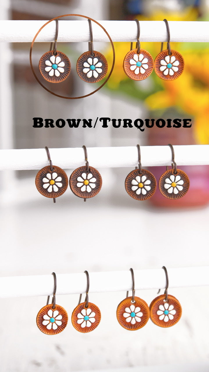 Mini Daisy Leather Earrings