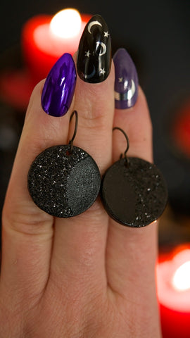 PREORDER Eclipse - Black Crystal Glitter Mini Moon Earrings