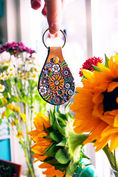 Sunflower and Wildflowers Keychain