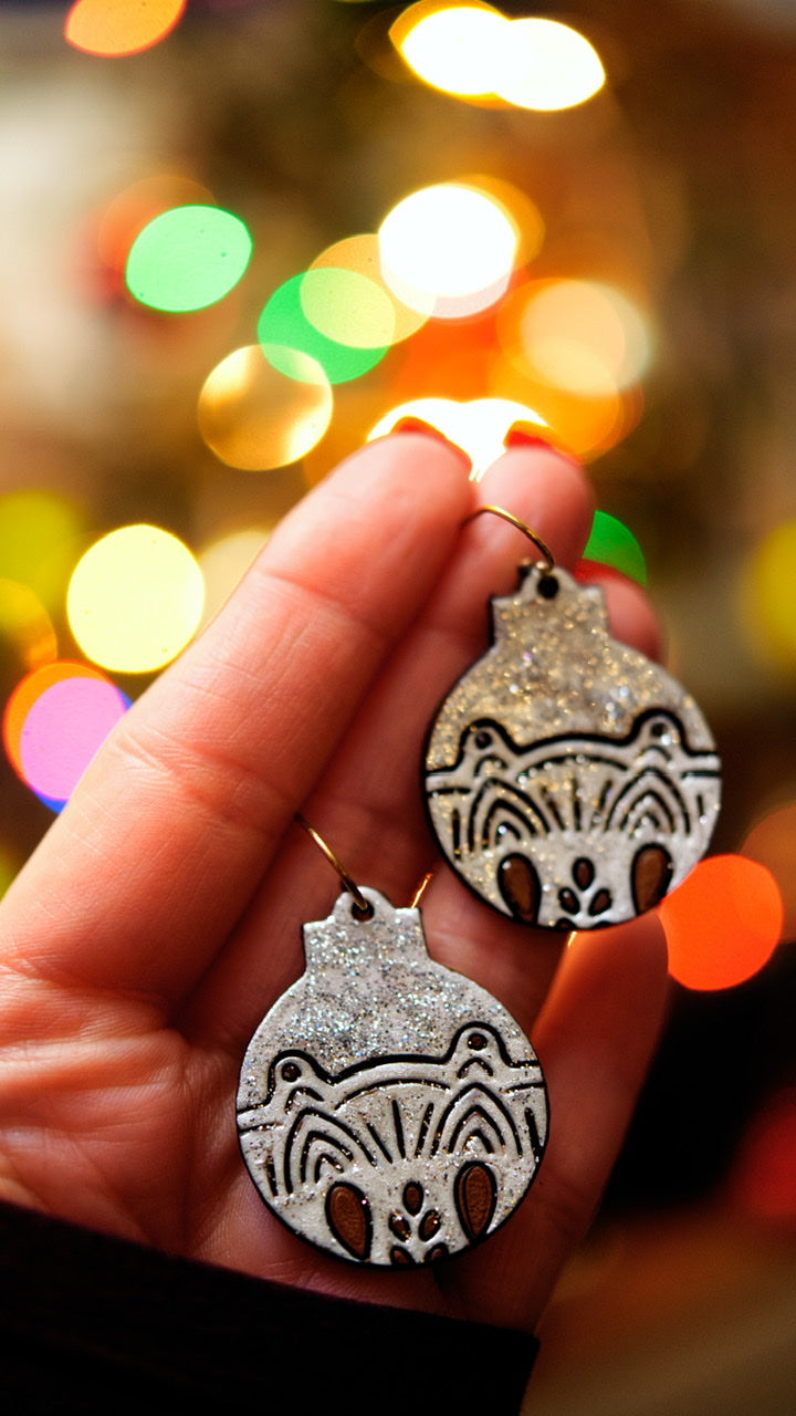 Glittery Silver Bells Ornament Earrings