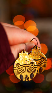 Glittery Golden Jingle Bells - Ball Ornament Earrings