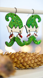 Sparkly Green & White Elf Earrings