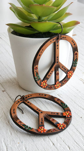 Autumn Daisy Peace Symbol Earrings - Pick Your Size