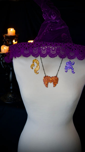 Sanderson Sisters Earrings and Necklace Set - Glittery Version