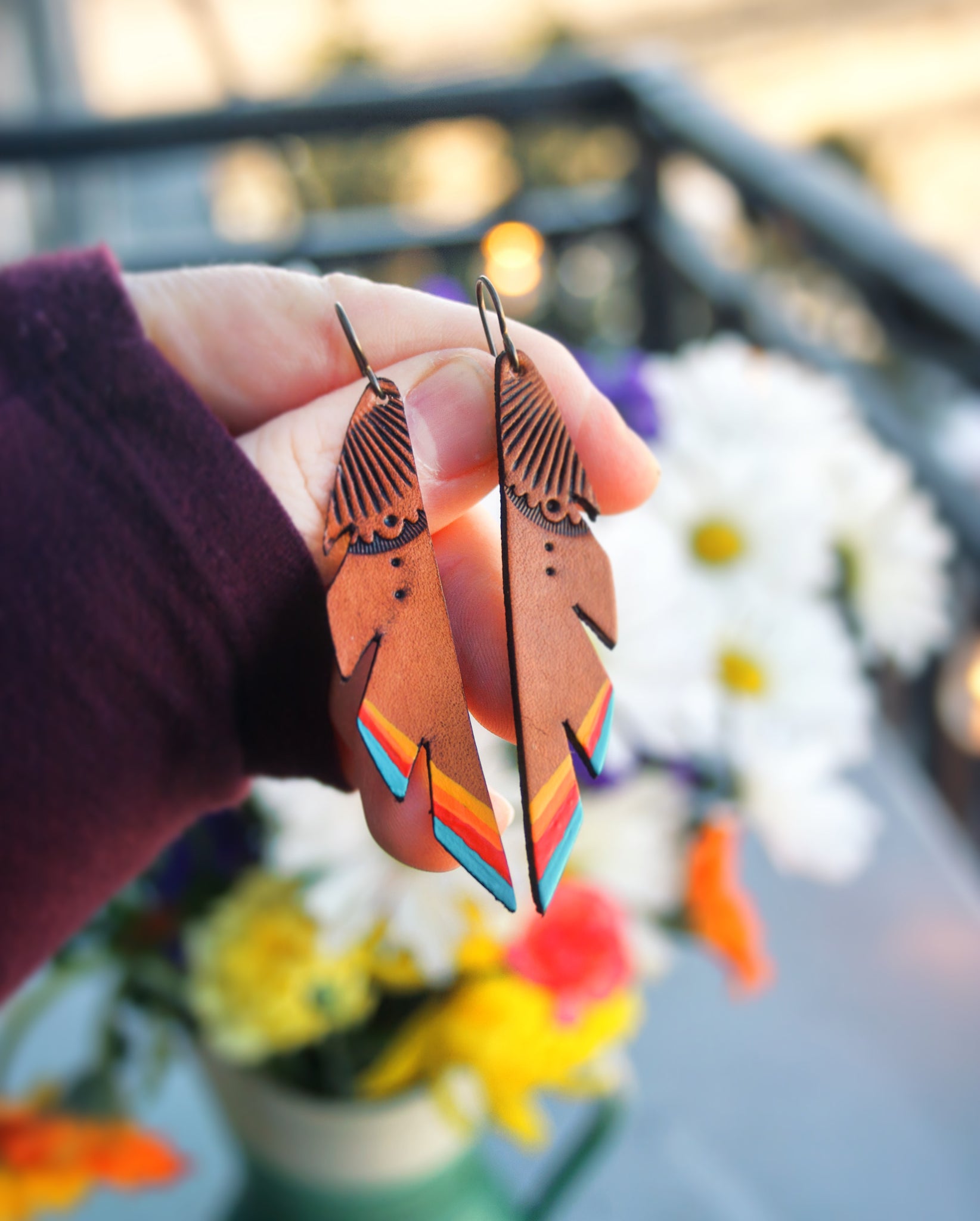 Firebird leather earrings
