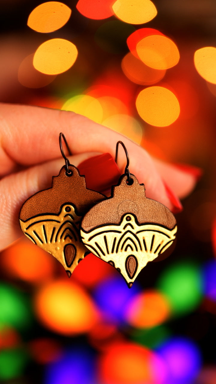 Golden Jingle Bells - Teardrop Ornament Earrings