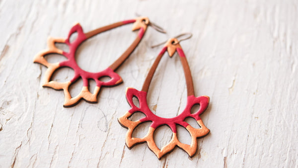 Lotus Earrings - Raspberry and Rose Gold
