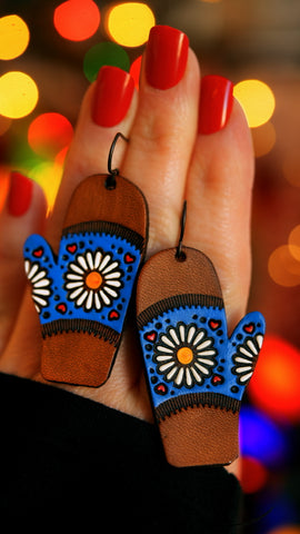 Blue Daisy Mitten Earrings