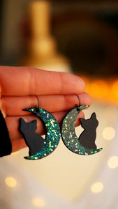 Preorder - Cat's Dream Earrings - Ghoulish Green Sparkles