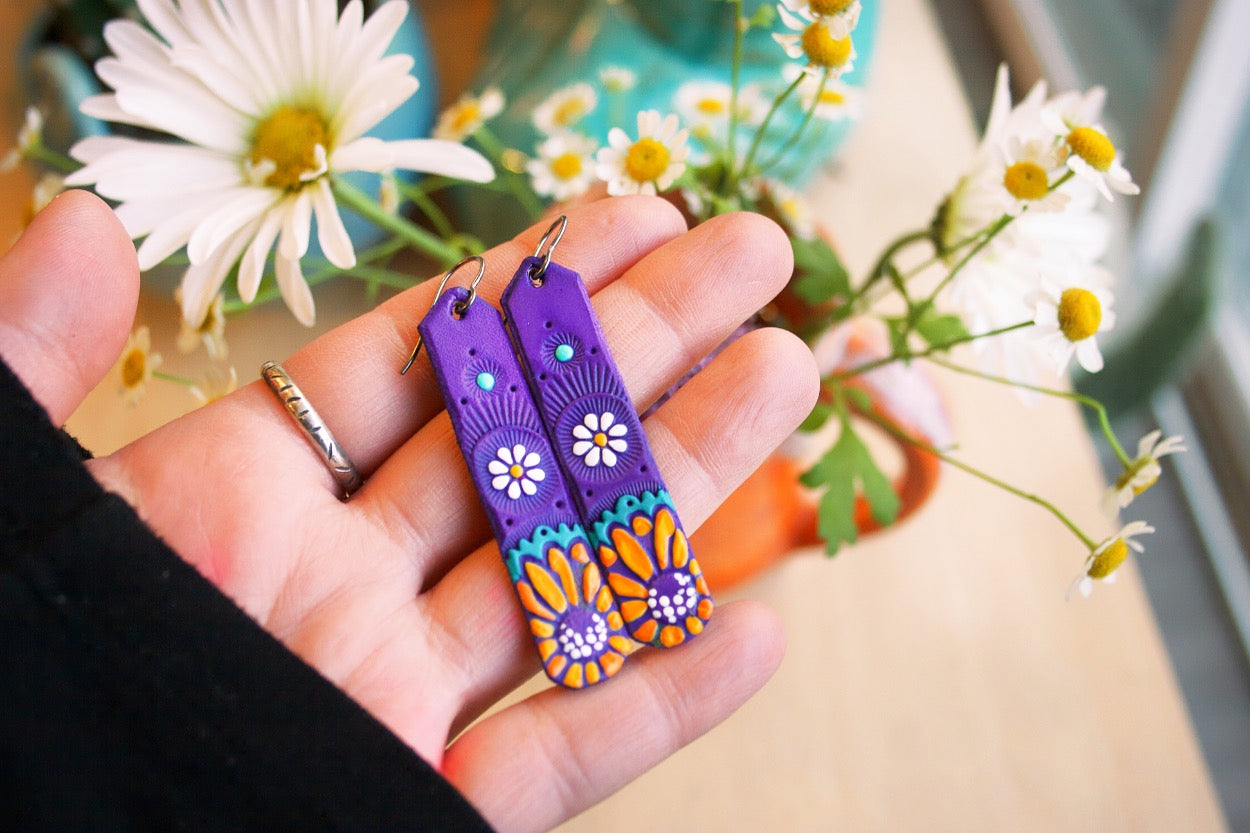 Daisy and Sunflower Purple earrings