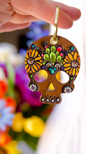 Sunflower and Prickly Pear Cactus Sugar Skull Keychain