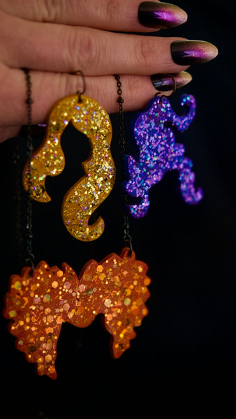 Sanderson Sisters Earrings and Necklace Set - Glittery Version