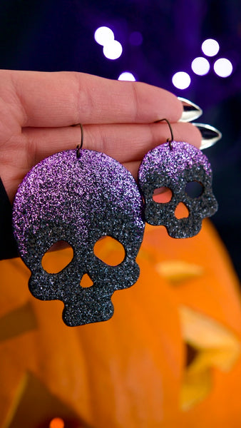 PREORDER Lilac Dusted Black Crystal MINI Skull Earrings