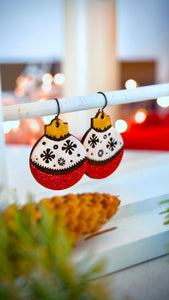 Snow Globe Sparkly Red Ornament Earrings