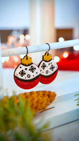 Snow Globe Sparkly Red Ornament Earrings