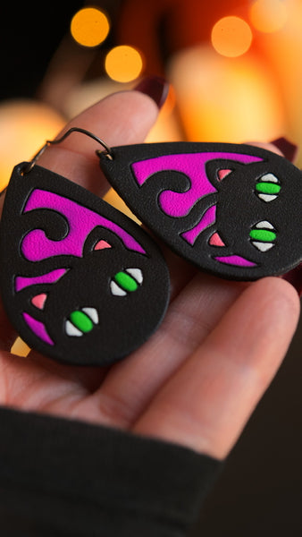 Preorder - Witch's Familiar Earrings - Magenta & Black
