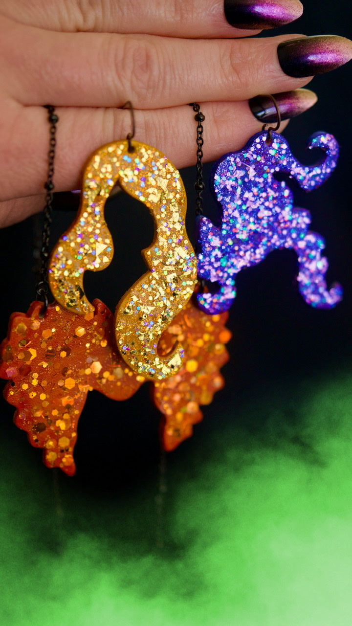 Sanderson Sisters Earrings and Necklace Set - Glittery Version