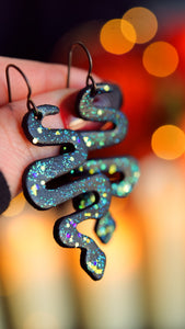 Preorder - Ghoulish Green Glitter Snake Earrings