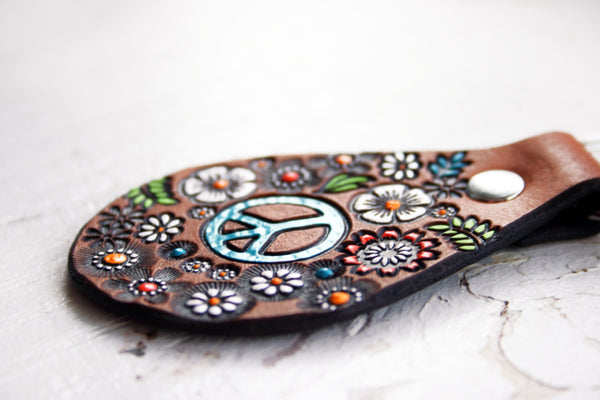 Peace Sign and Wildflowers Keychain