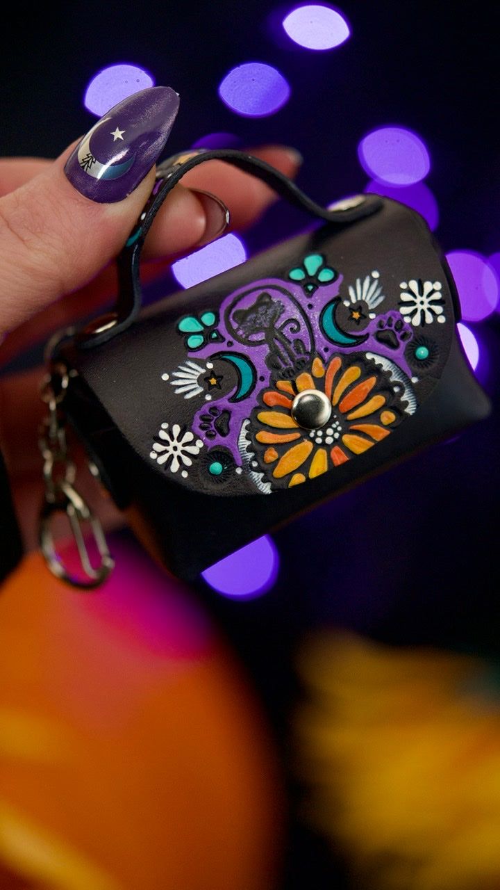 PREORDER Black Cat Sunflower Mini Purse Key Chain