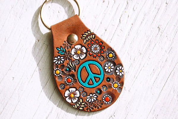 Peace Sign and Wildflowers Keychain