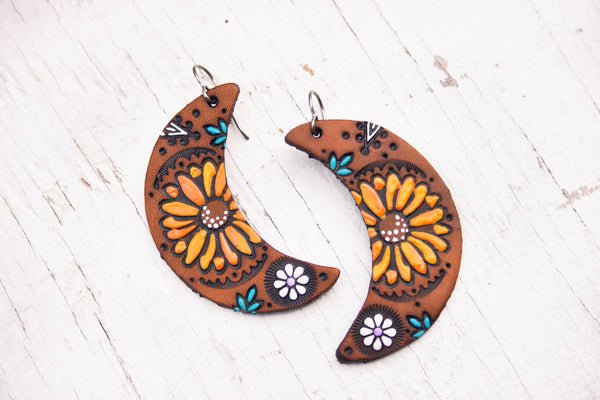 Sunflower Crescent Moon Earrings - Choose Your Size
