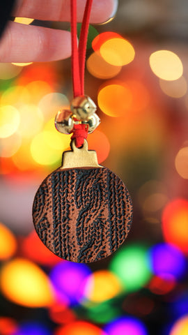 Cable Knit Sweater Ball Ornament with Jingle Bells