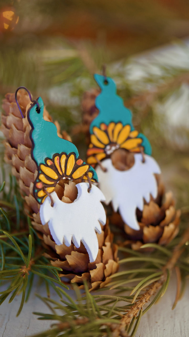 Turquoise Sunflower Gnome Earrings
