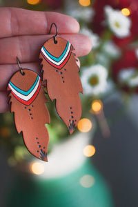 Striped Feathers Leather Earrings