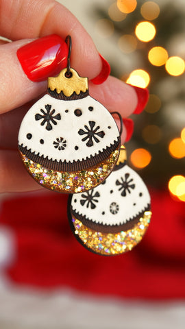 Snow Globe Sparkly Gold Ornament Earrings