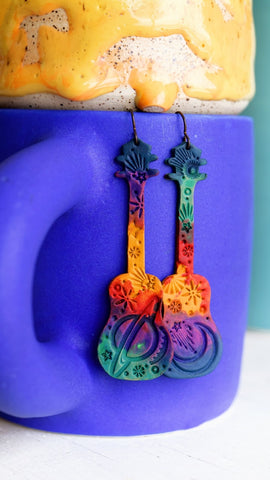 Across the Universe Tie-Dye Acoustic Guitar Earrings