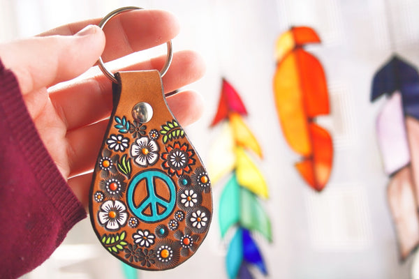 Peace Sign and Wildflowers Keychain