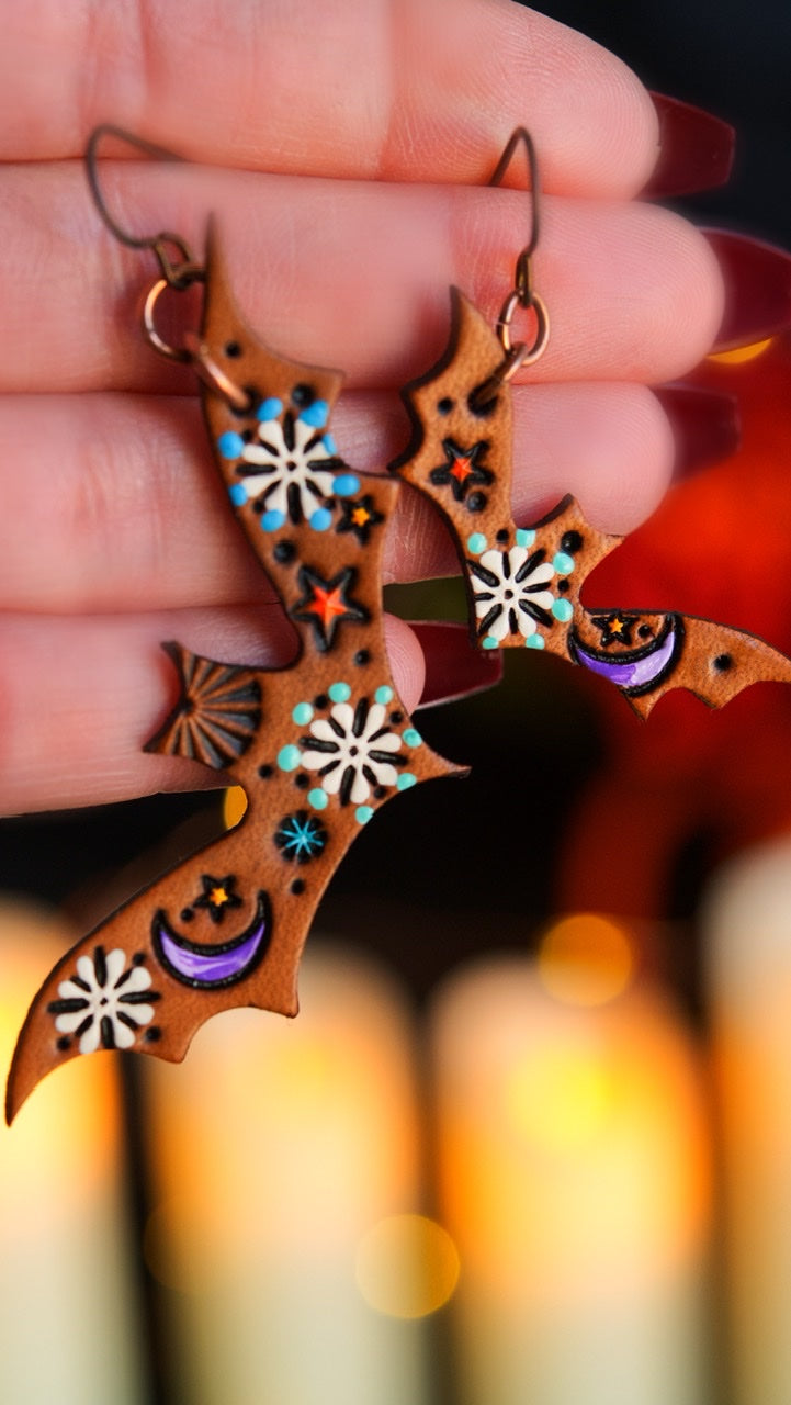 Preorder - Nightsky Brown Bat Earrings in Two Sizes
