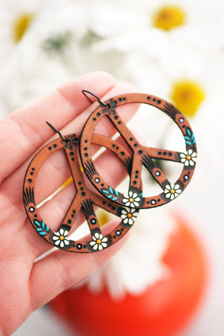 Daisy Peace Symbol Earrings - Pick Your Size